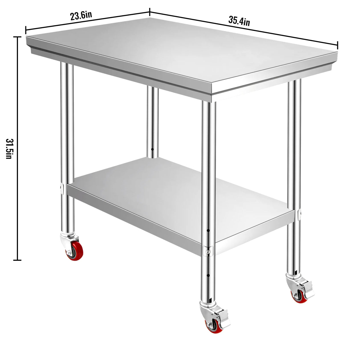 SucceBuy Stainless Steel Kitchen Prep Table With Casters And Rack