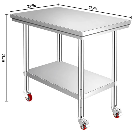 SucceBuy Stainless Steel Kitchen Prep Table With Casters And Rack