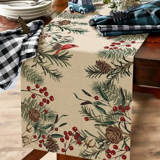 Pine Needle Printed Table Runner Farmhouse Christmas Home Decor