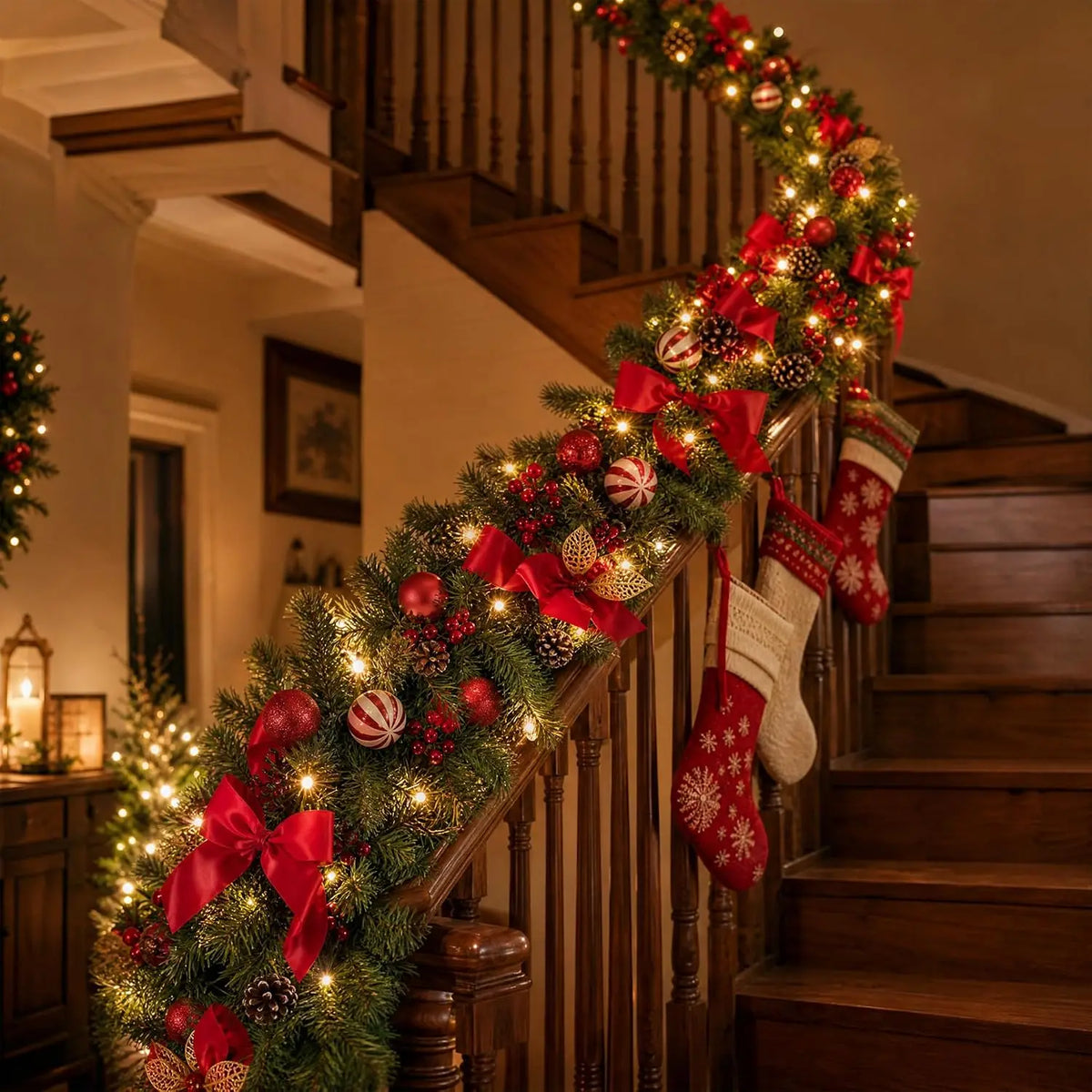 Garvee Pre Lit Christmas Garland With 40 LED Lights Timer