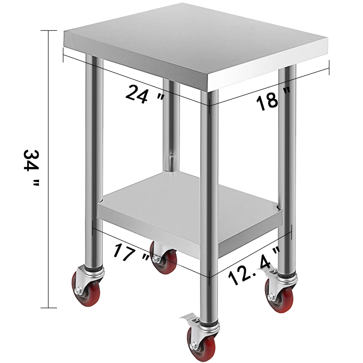 SucceBuy Stainless Steel Prep Table With Four Caster Wheels