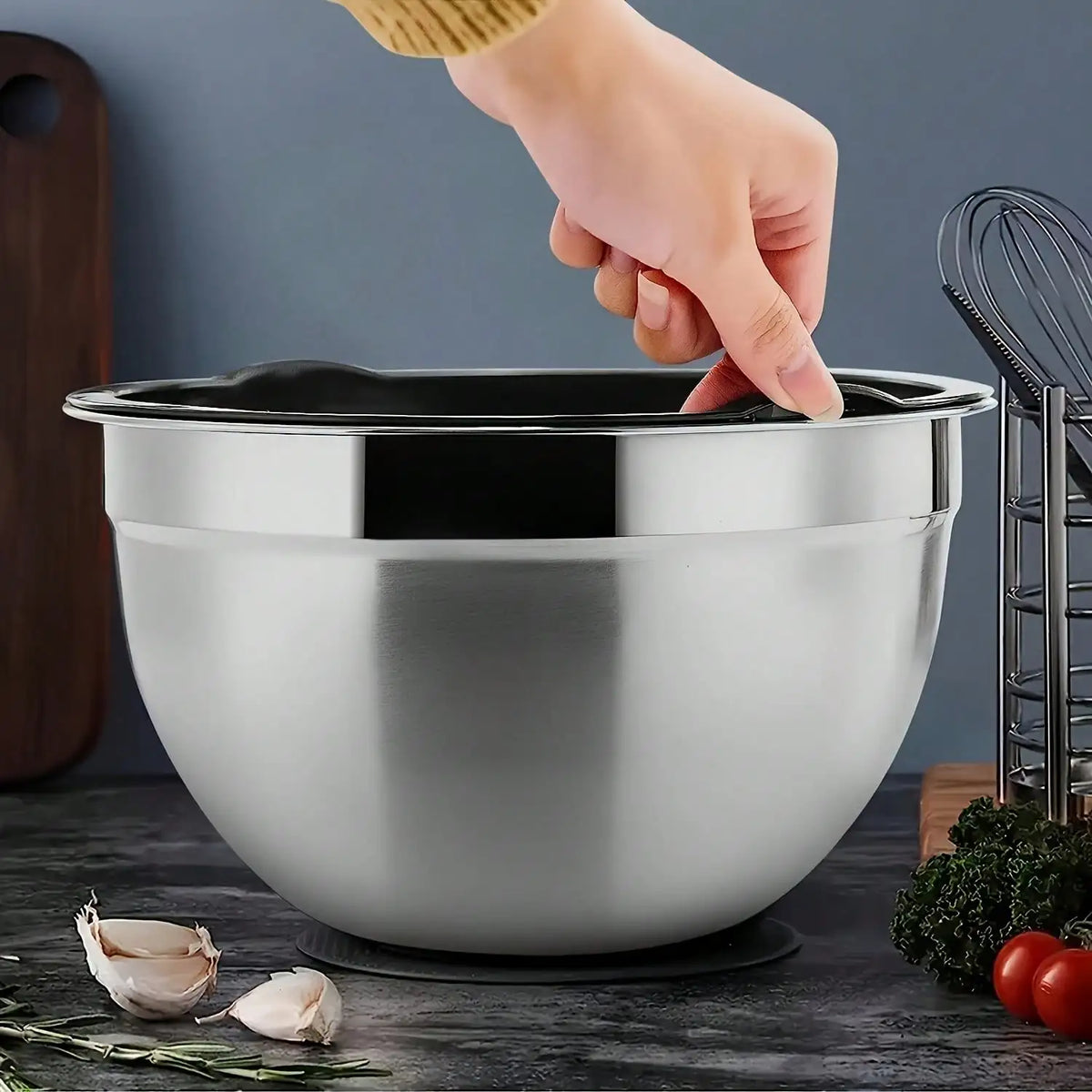 Stackable Stainless Steel Mixing Bowls With Lids And Grater Attachments