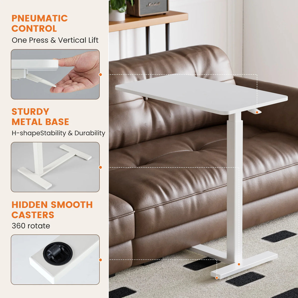 JHK Adjustable Height Overbed Bedside Table With Wheels