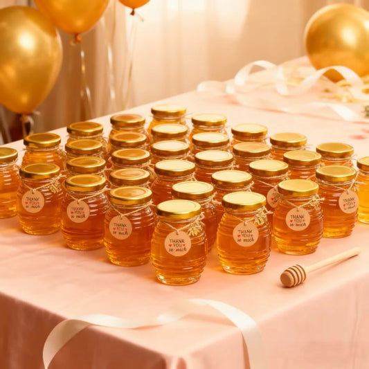 Premium Glass Honey Jar Set With Gold Lids And Accessories