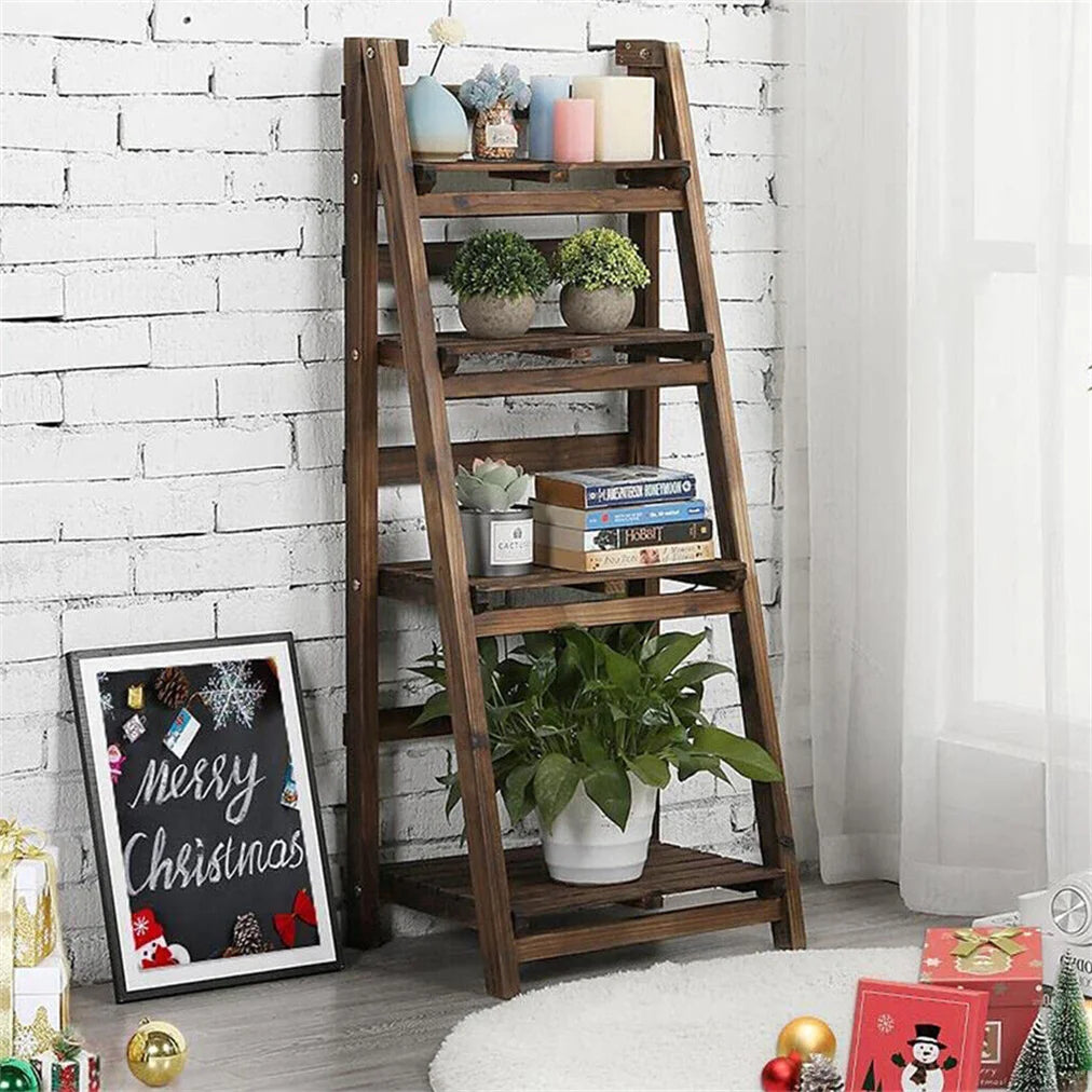 Eco Friendly Wood Folding Ladder Shelf Storage Rack Bookcase