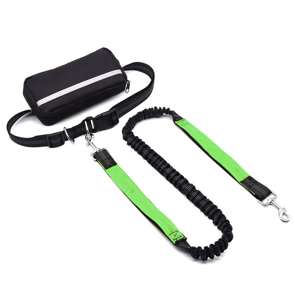 Hands Free Dog Leash With Reflective Waist Belt And Pouch