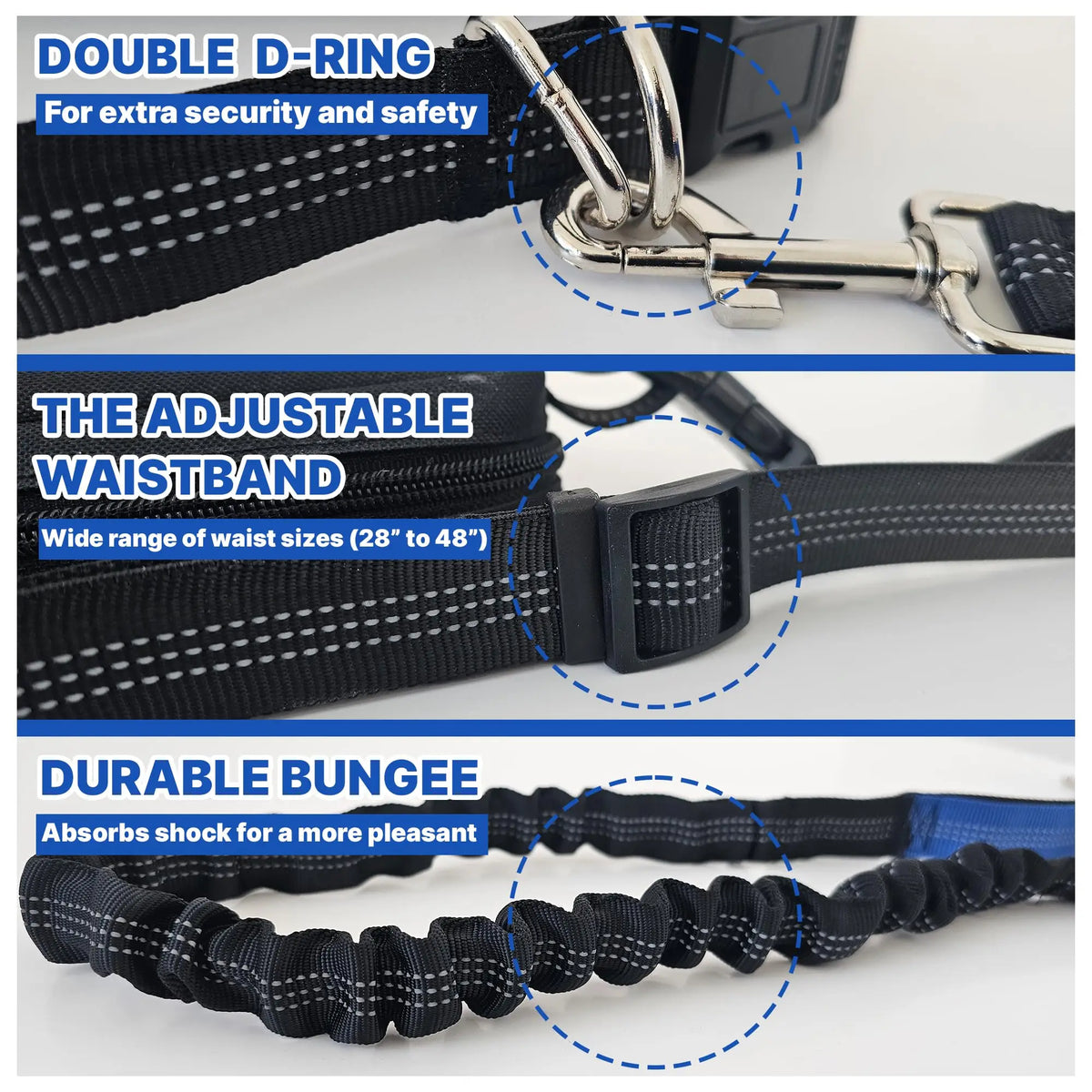 Hands Free Dog Leash With Reflective Waist Belt And Pouch