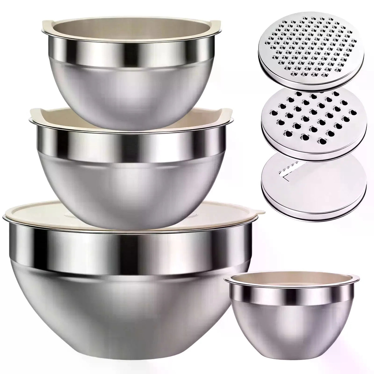 Stainless Steel Mixing Bowl Set With Lids And Attachments