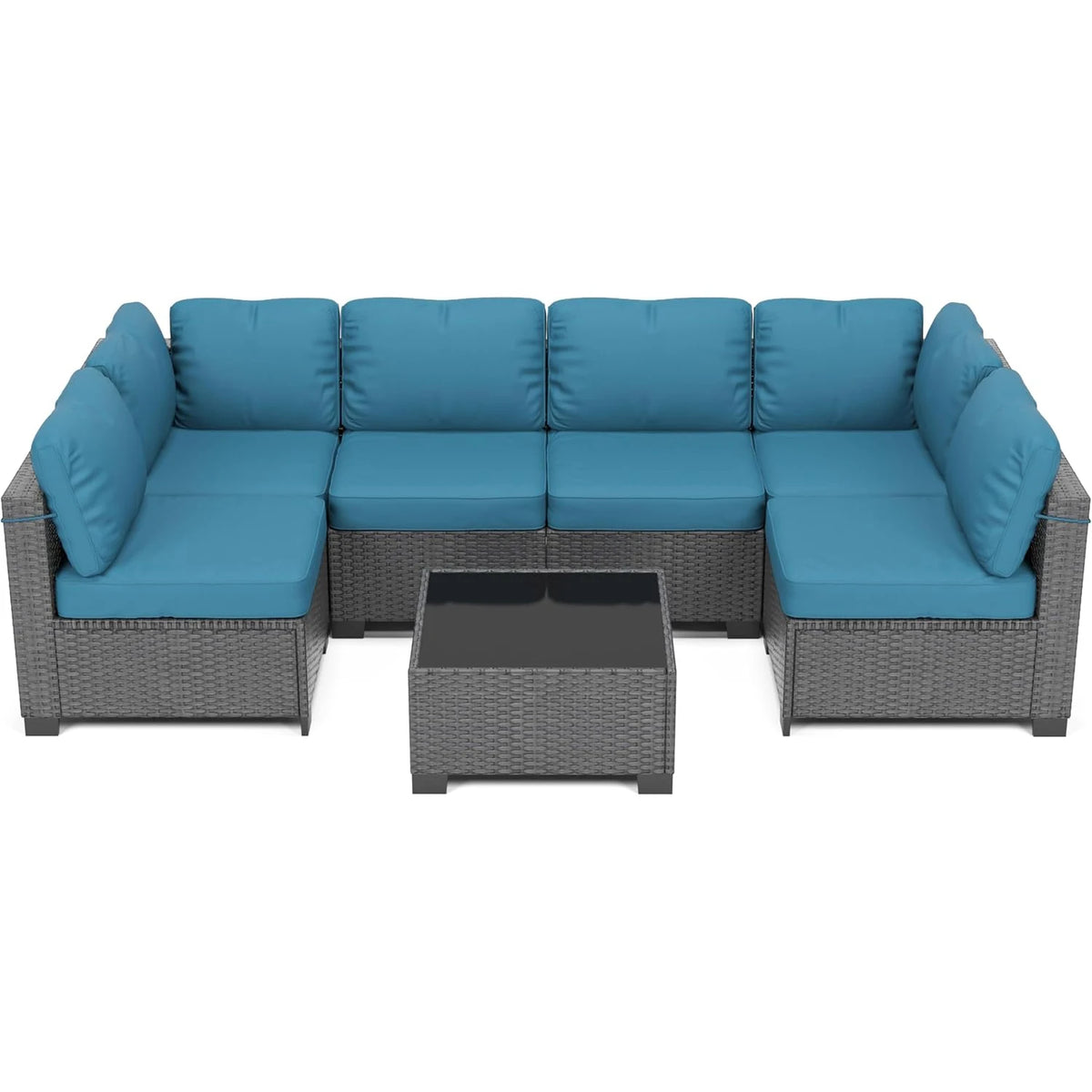 HiMiss Seven Piece Modular Outdoor PE Rattan Sectional Sofa Set