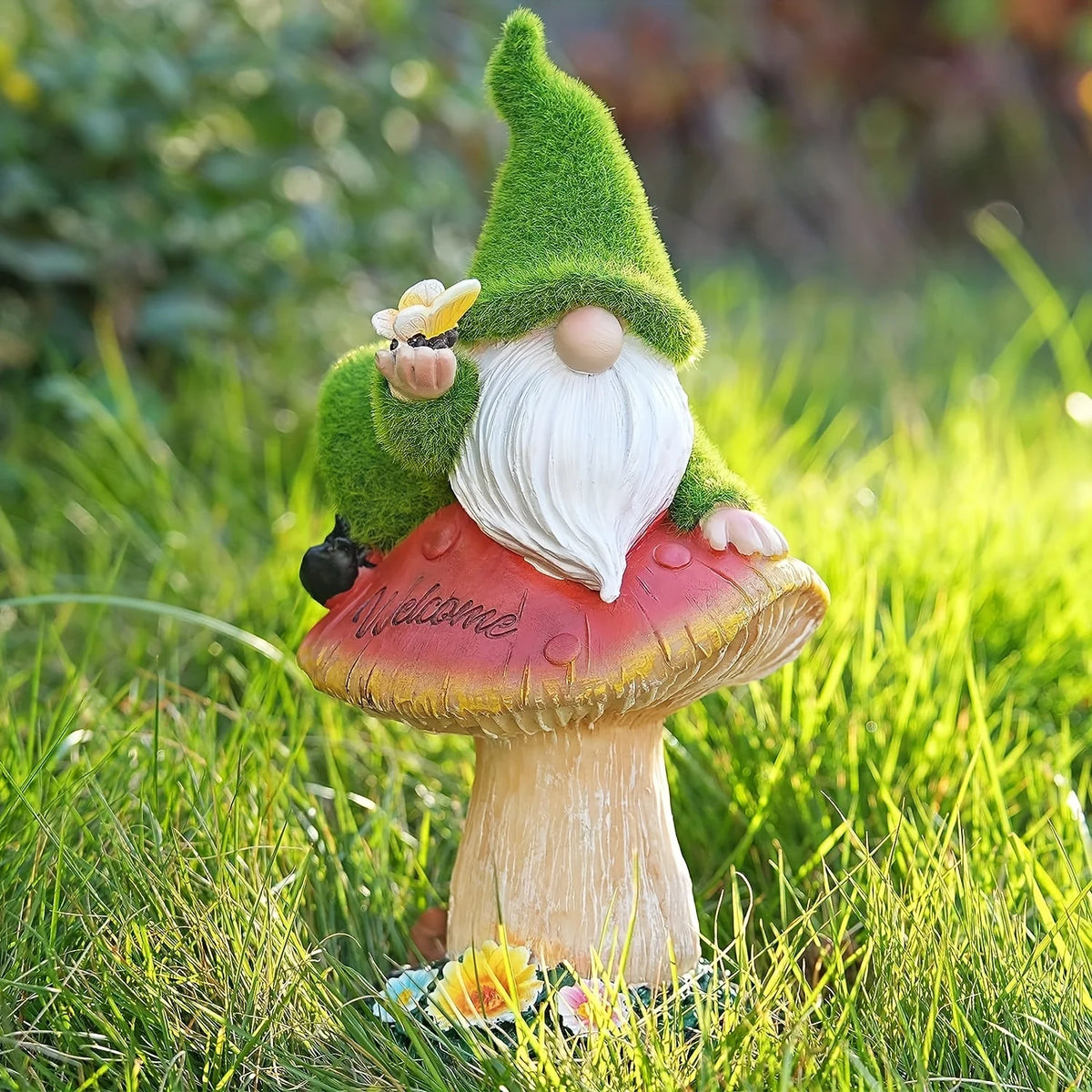 Solar Powered Gnome Mushroom Garden Statue Outdoor Decor Light