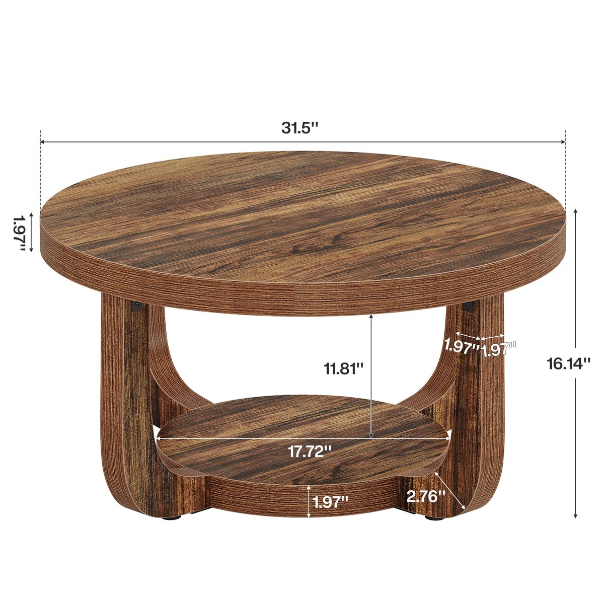 Tribesigns Modern Round Coffee Table With Two Tier Storage