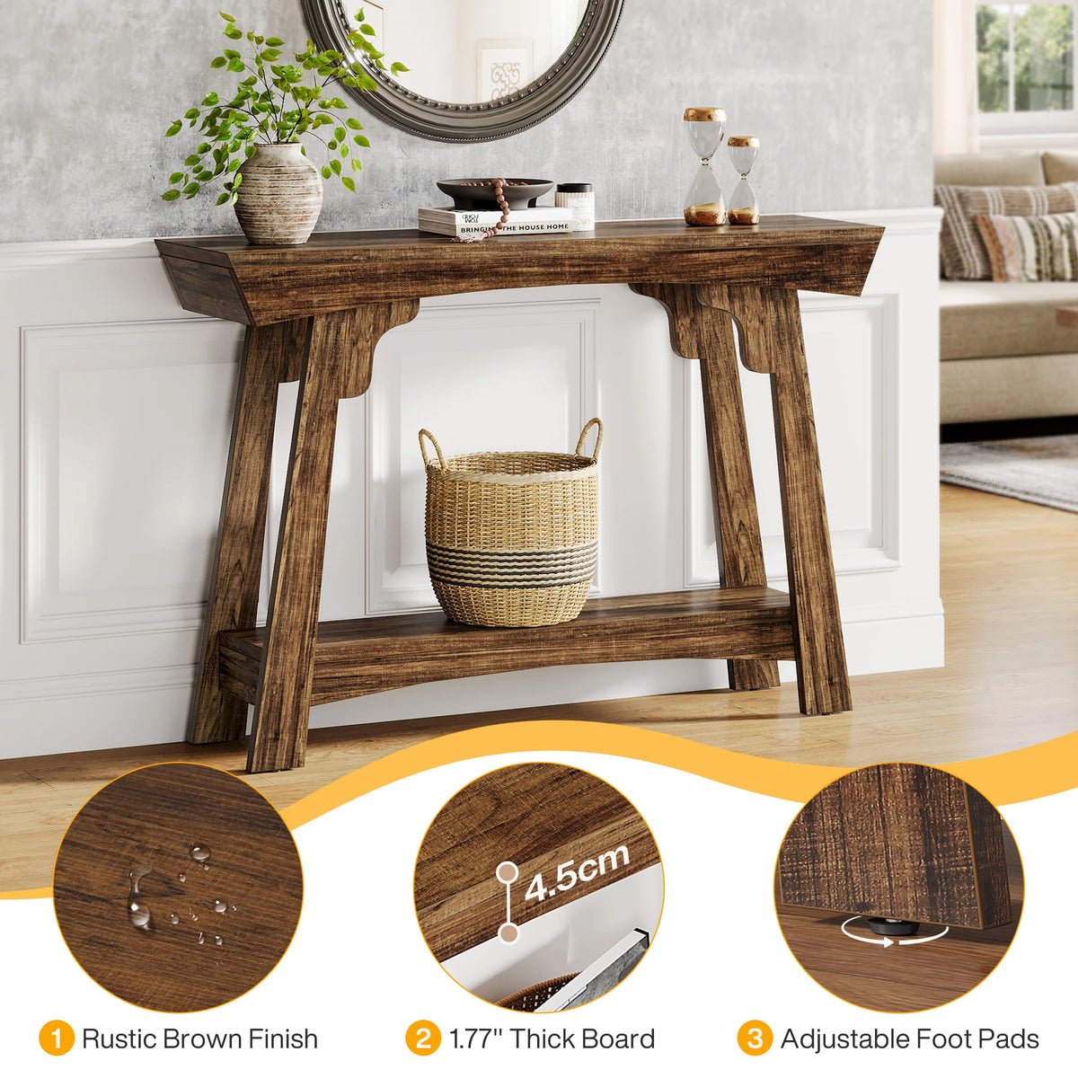 Tribesigns Farmhouse Wood Console Table Two Tier Storage Shelf
