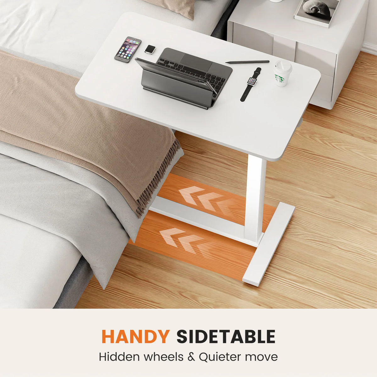 JHK Adjustable Height Overbed Bedside Table With Wheels