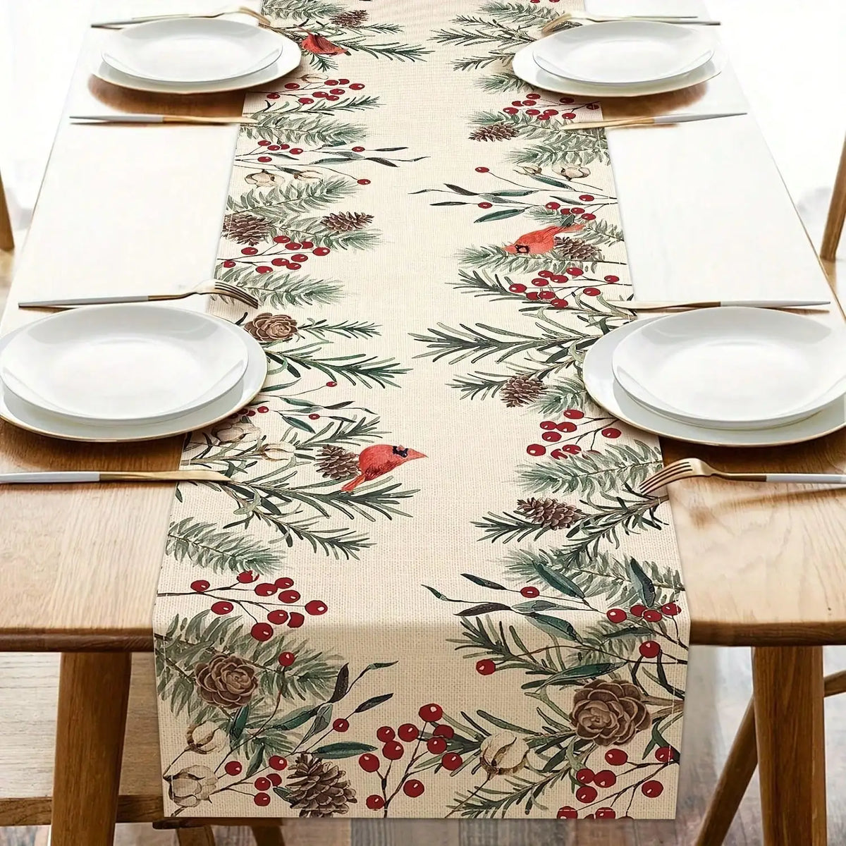 Pine Needle Printed Table Runner Farmhouse Christmas Home Decor