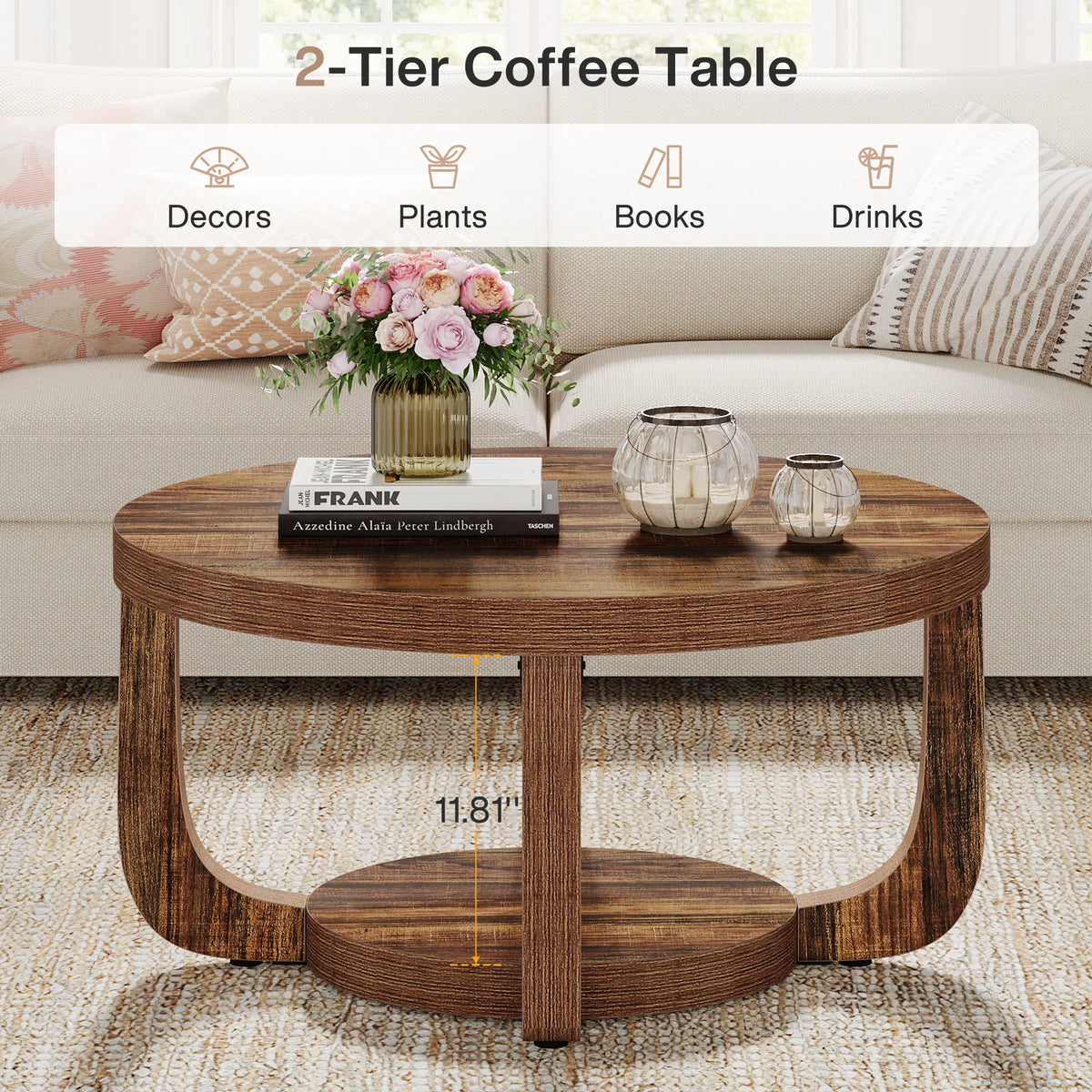 Tribesigns Modern Round Coffee Table With Two Tier Storage