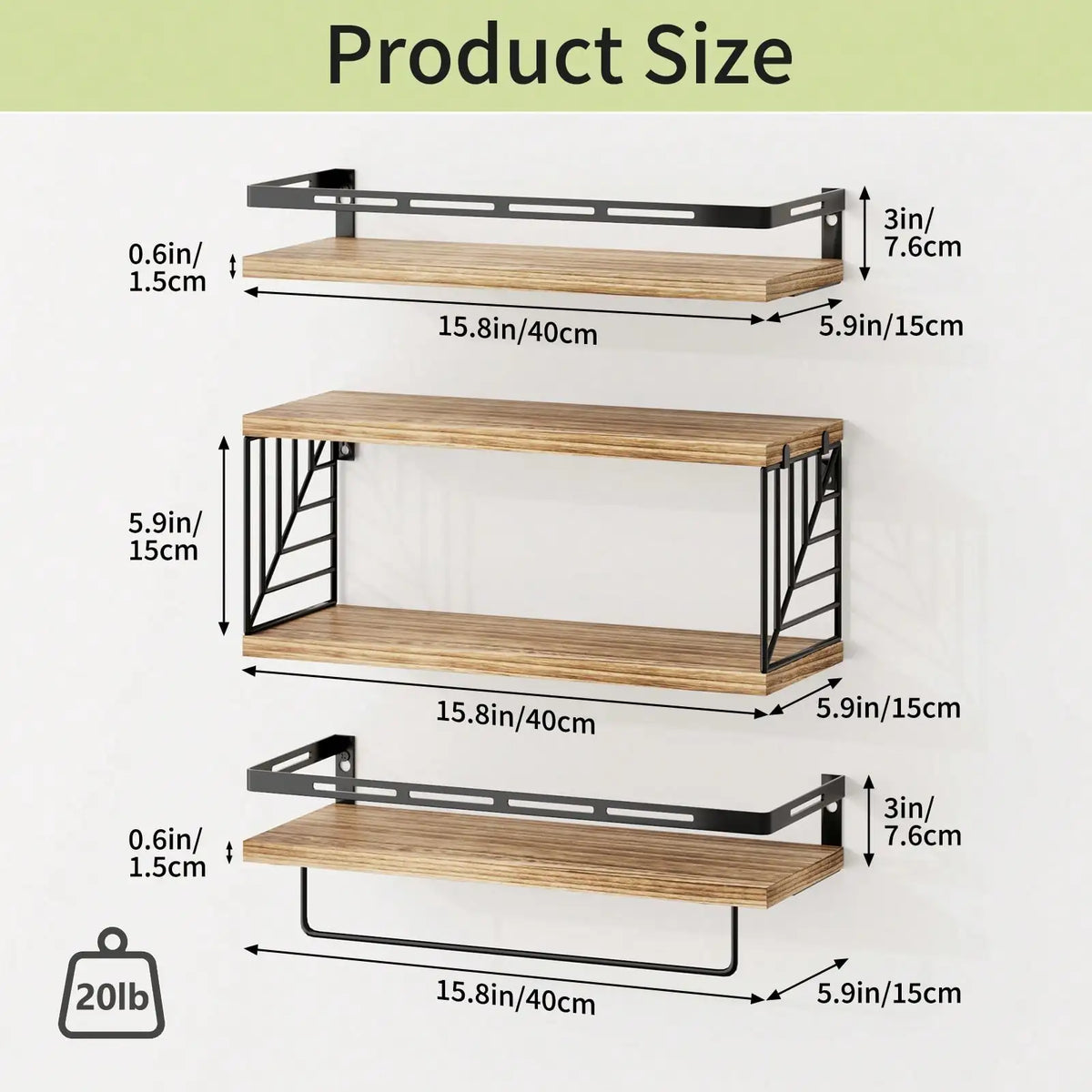 Wooden Wall Mounted Bathroom Floating Shelves With Towel Bar Bracket
