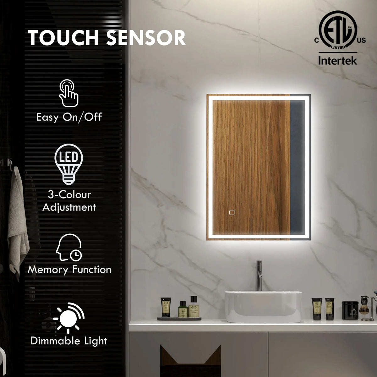 HOMCOM LED Illuminated Wall Mount Bathroom Touch Control Mirror