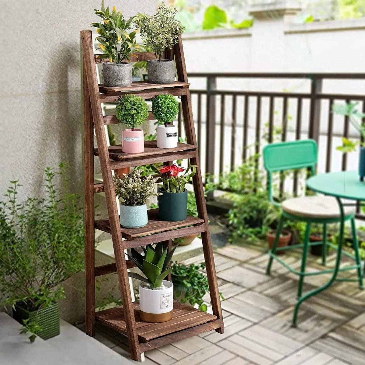 Eco Friendly Wood Folding Ladder Shelf Storage Rack Bookcase