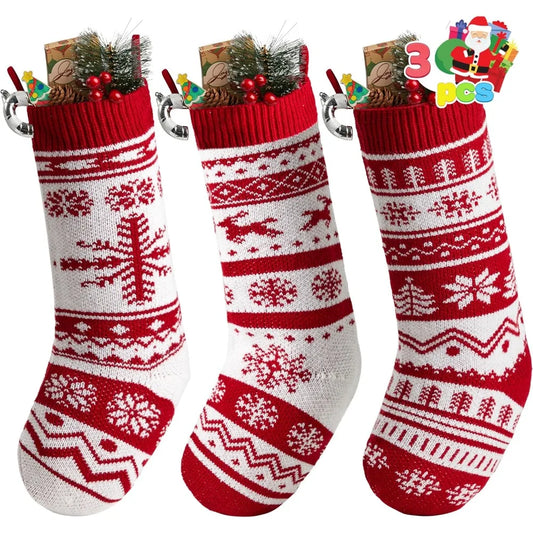 Joyfy Knit Christmas Stockings Holiday Party Decoration Set