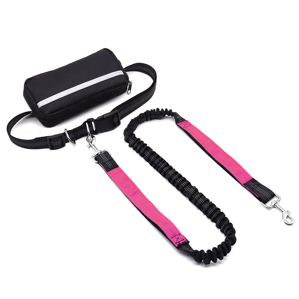 Hands Free Dog Leash With Reflective Waist Belt And Pouch