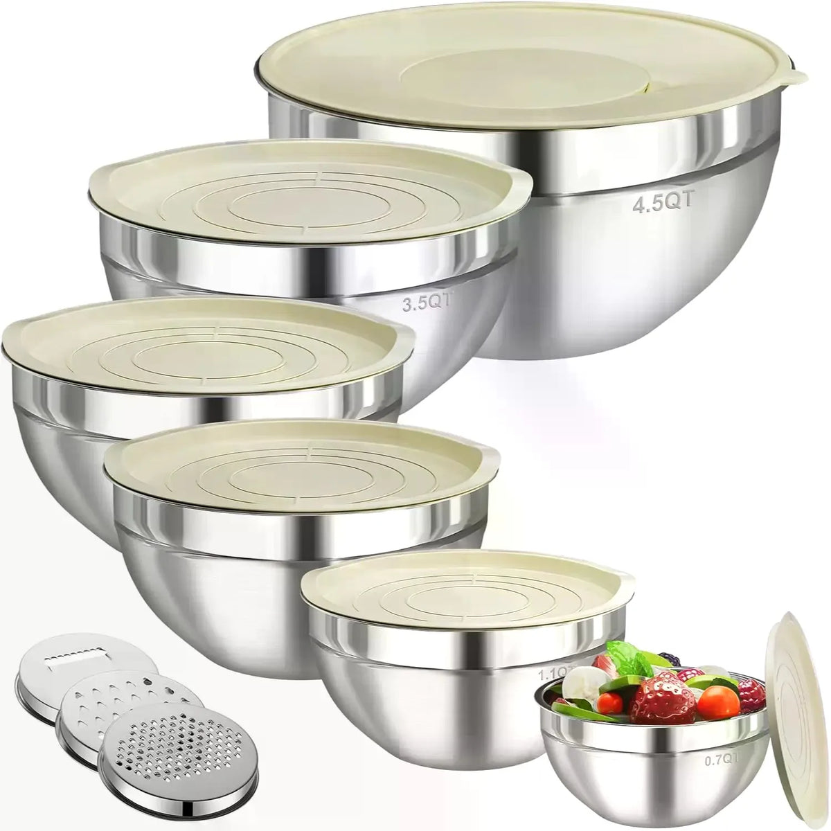 Stainless Steel Mixing Bowl Set With Lids And Attachments