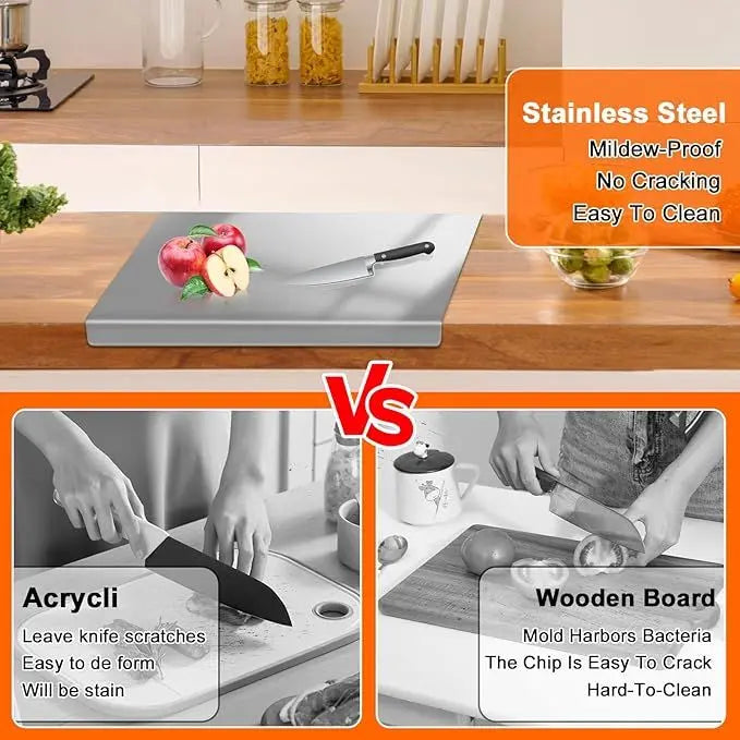 304 Stainless Steel Cutting Board With Lid And Nonslip Pad