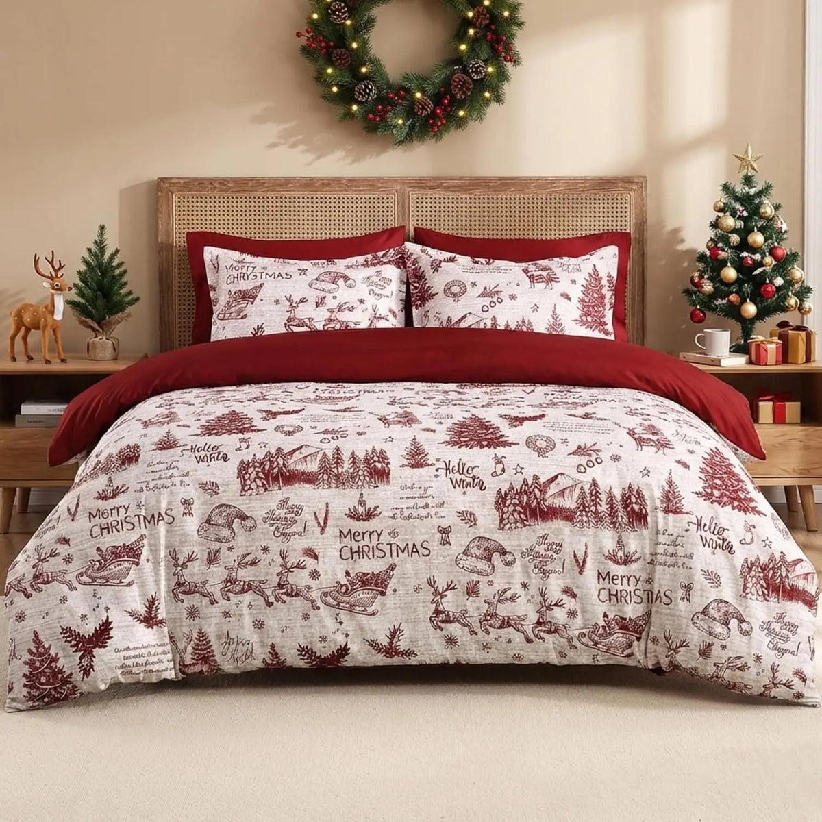 Christmas Holiday Duvet Cover Soft Cotton Blend Bedding Set