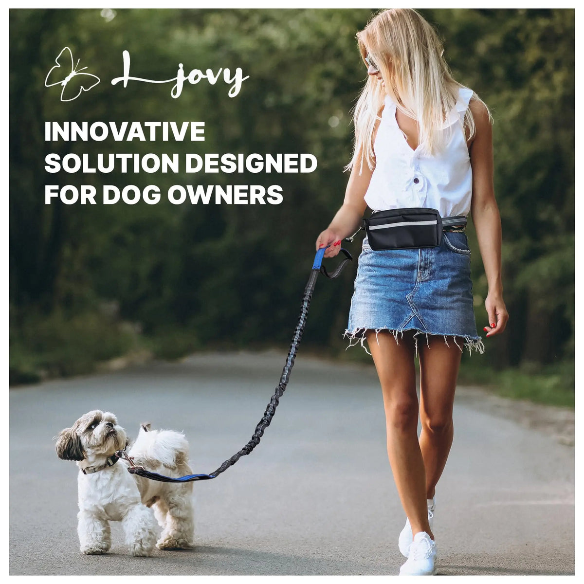Hands Free Dog Leash With Reflective Waist Belt And Pouch