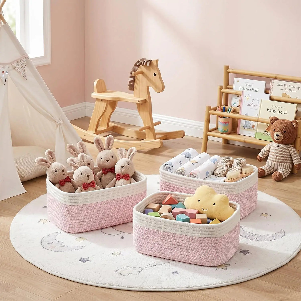 Garvee Soft Cotton Rope Woven Rectangular Storage Basket Set
