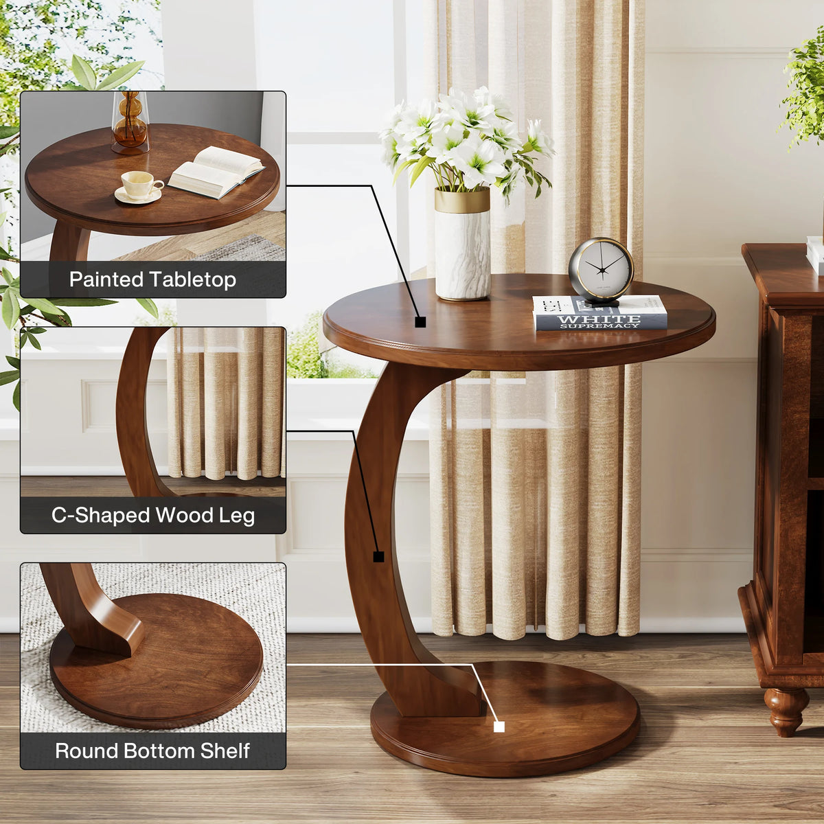 Tribesigns Round Wooden End Table For Living Room Decor