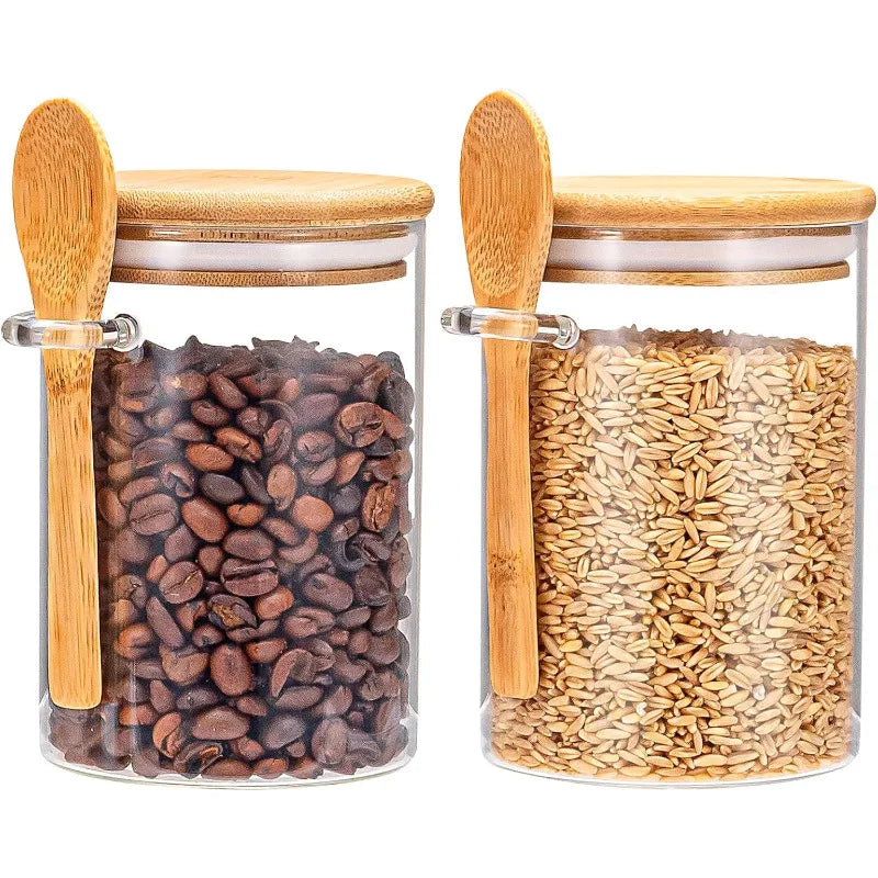 Premium Glass Storage Jars With Wooden Spoon And Lid