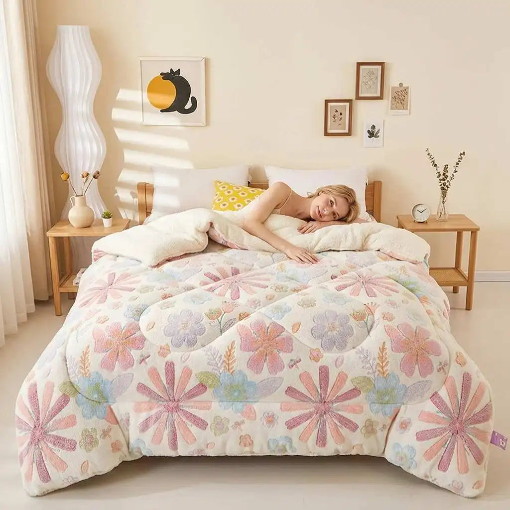 Cozy Floral Snowflake Quilt Warm Winter Polyester Bedding