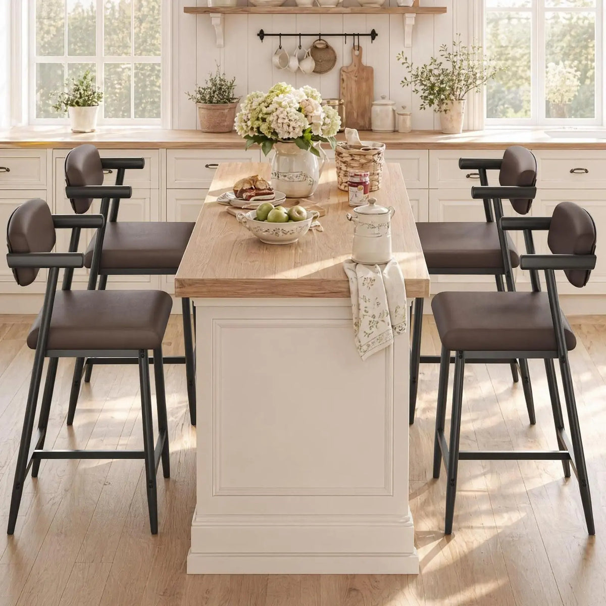 HiMISS Counter Height Bar Stools Set With Arms And Footrest