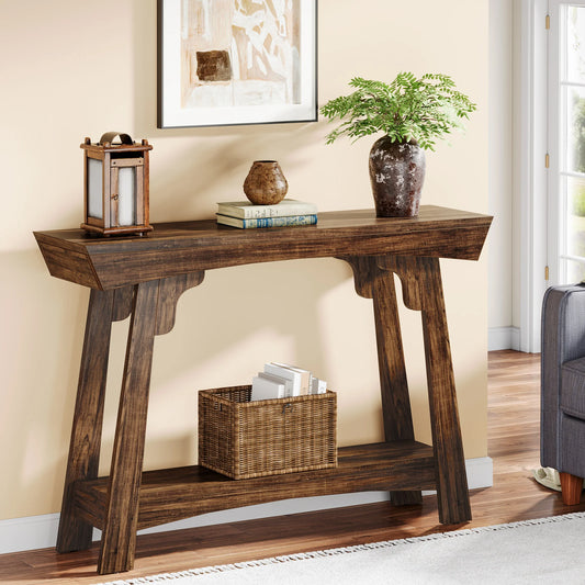 Tribesigns Farmhouse Wood Console Table Two Tier Storage Shelf