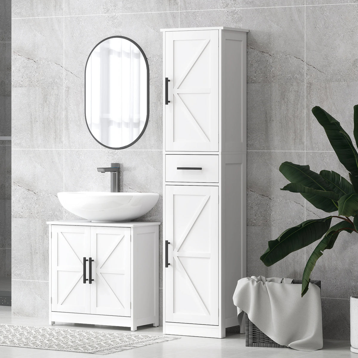 Homcom Farmhouse Bathroom Storage Cabinet Featuring Barn Door Design