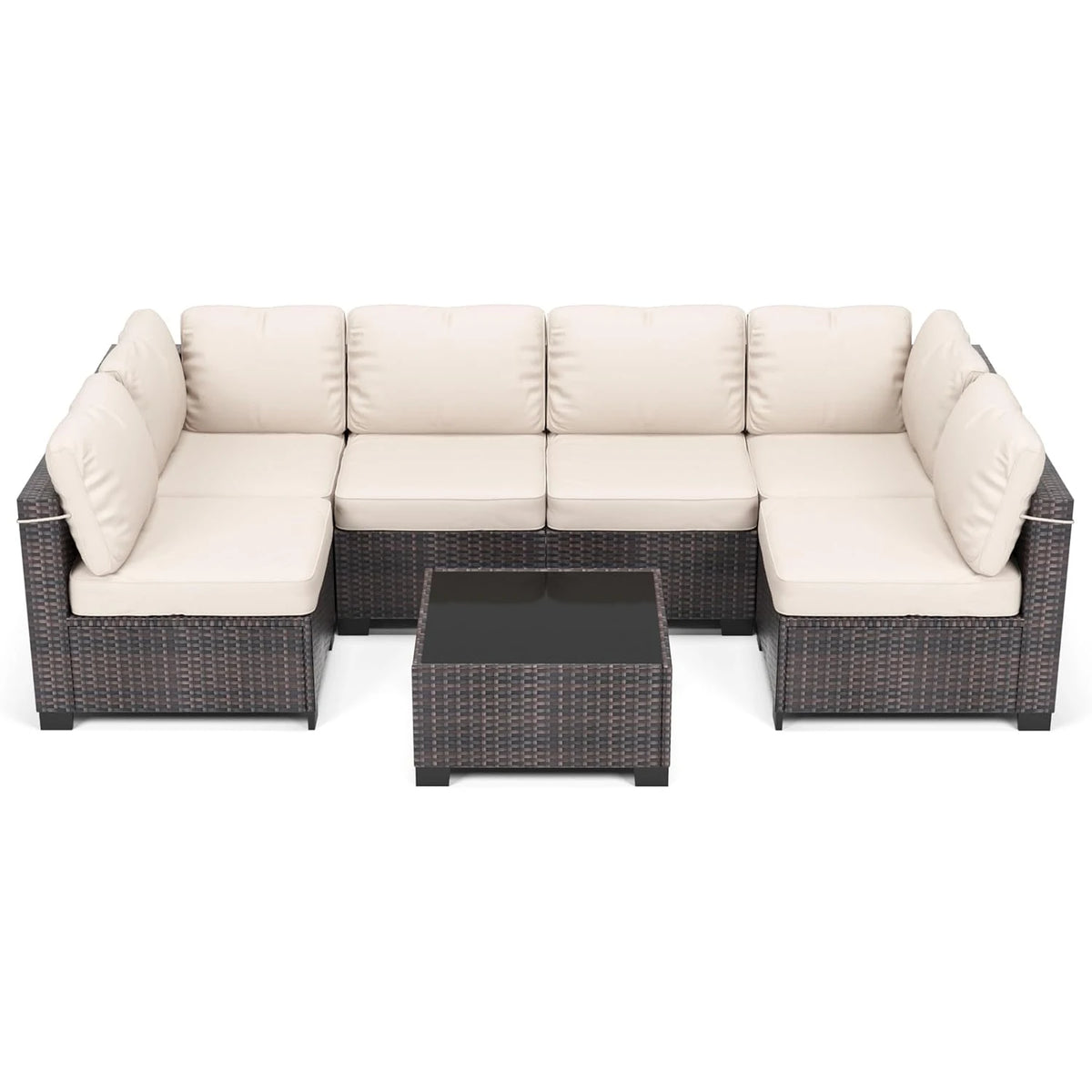 HiMiss Seven Piece Modular Outdoor PE Rattan Sectional Sofa Set