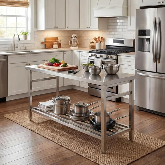 Twister.Ck Stainless Steel Folding Commercial Work Table With Undershelf