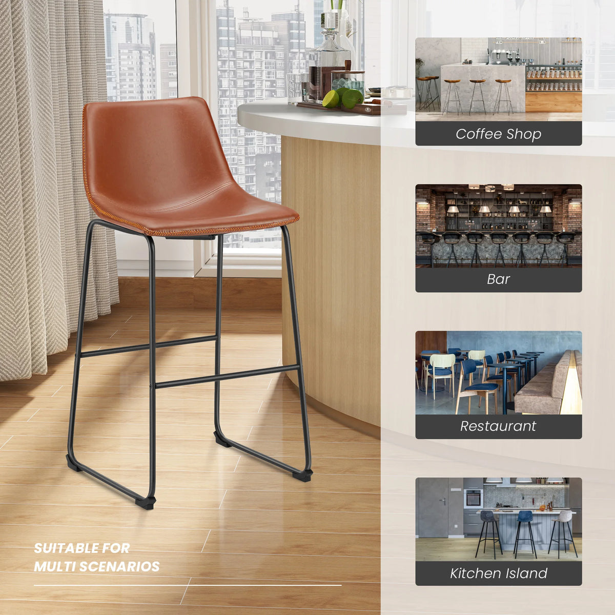 JHK Modern Counter Height Bar Stools With Faux Leather Seats