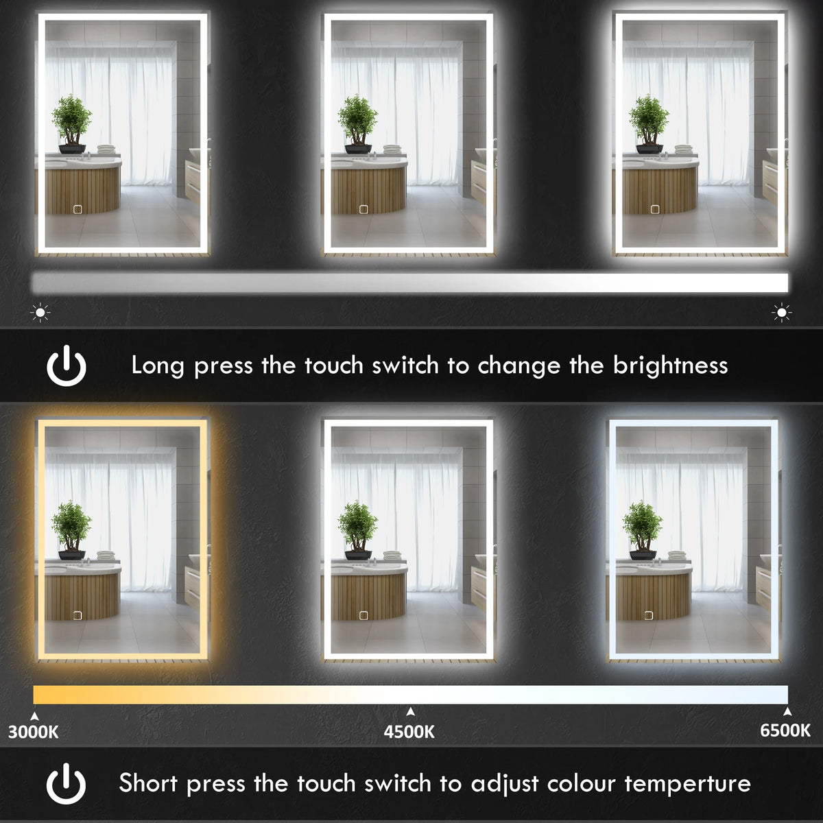HOMCOM LED Illuminated Wall Mount Bathroom Touch Control Mirror