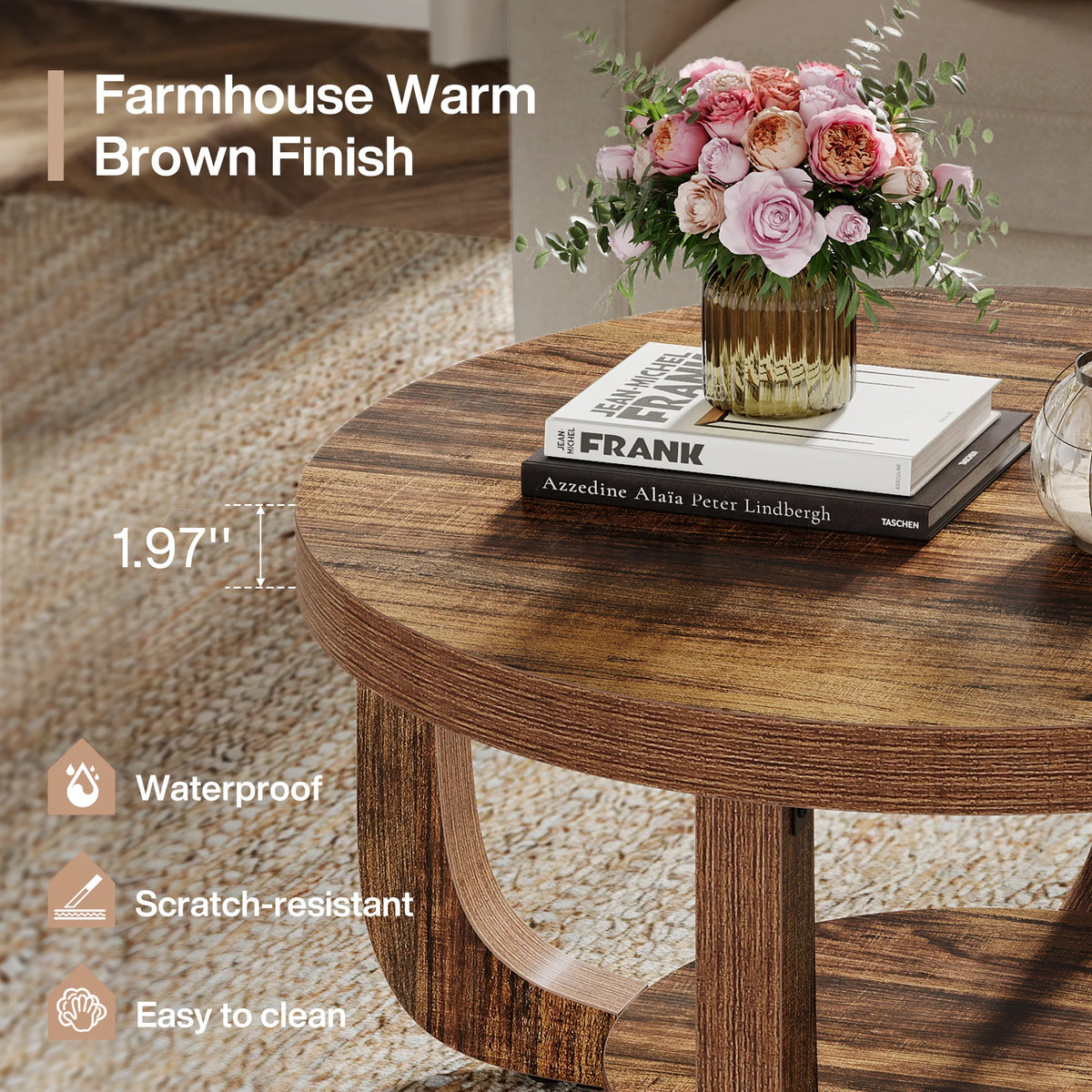 Tribesigns Modern Round Coffee Table With Two Tier Storage