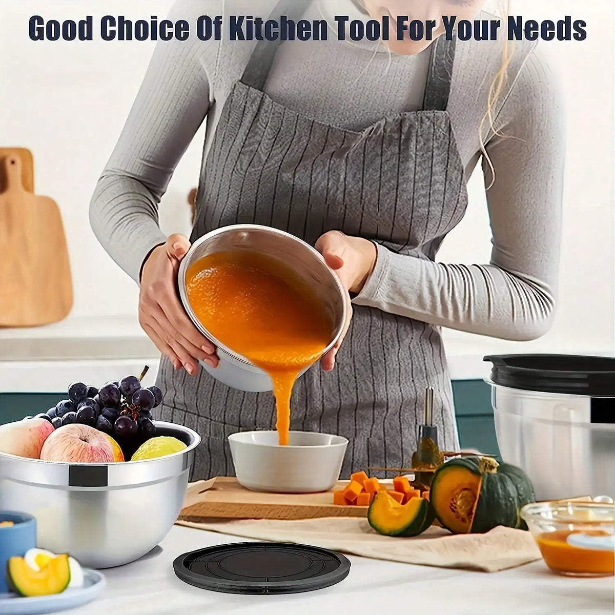 Stackable Stainless Steel Mixing Bowls With Lids And Grater Attachments