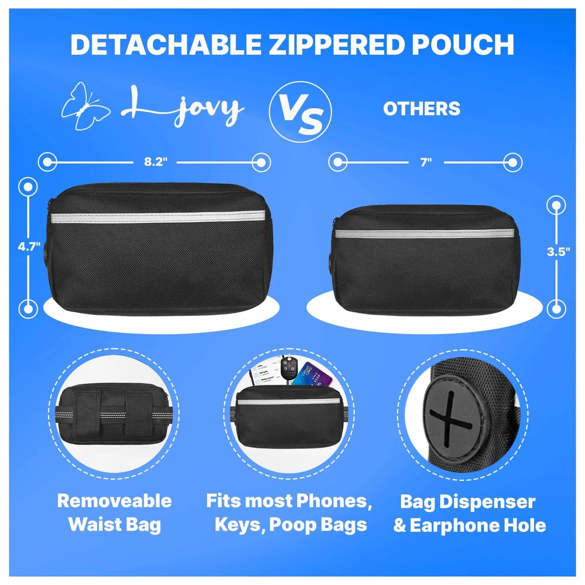 Hands Free Dog Leash With Reflective Waist Belt And Pouch