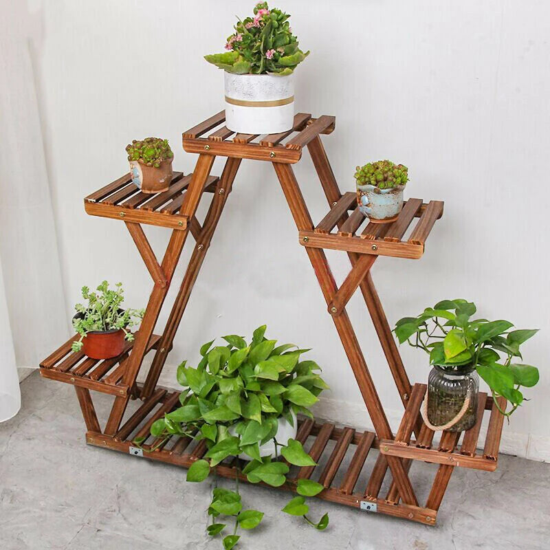 Six Tiered Corner Wood Plant Stand With Display Shelf Rack
