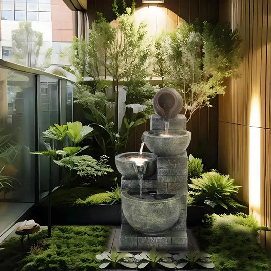 Decorative Four Tier Resin Water Fountain With Led Lights