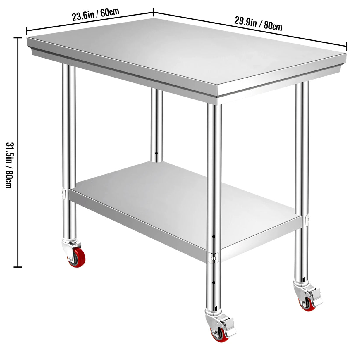 SucceBuy Stainless Steel Kitchen Prep Table With Casters And Rack