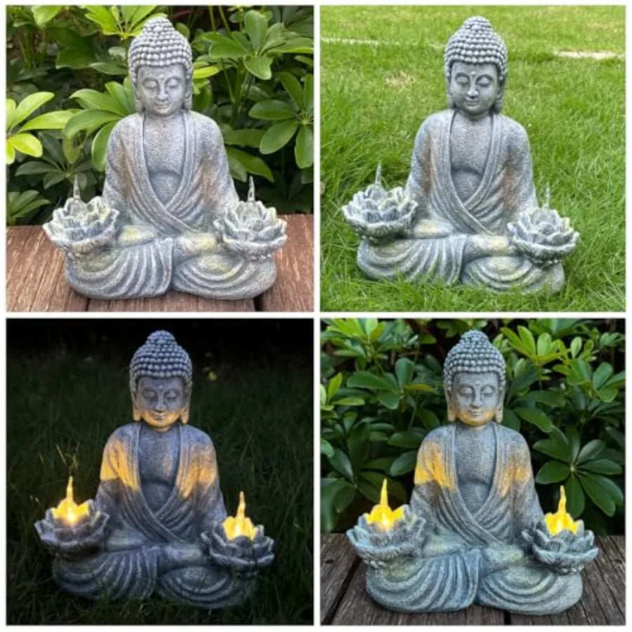Solar Powered Flickering LED Buddha Statue For Home Decor