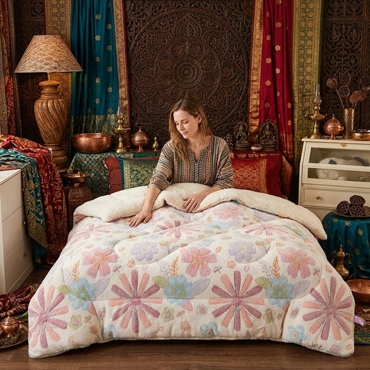 Cozy Floral Snowflake Quilt Warm Winter Polyester Bedding