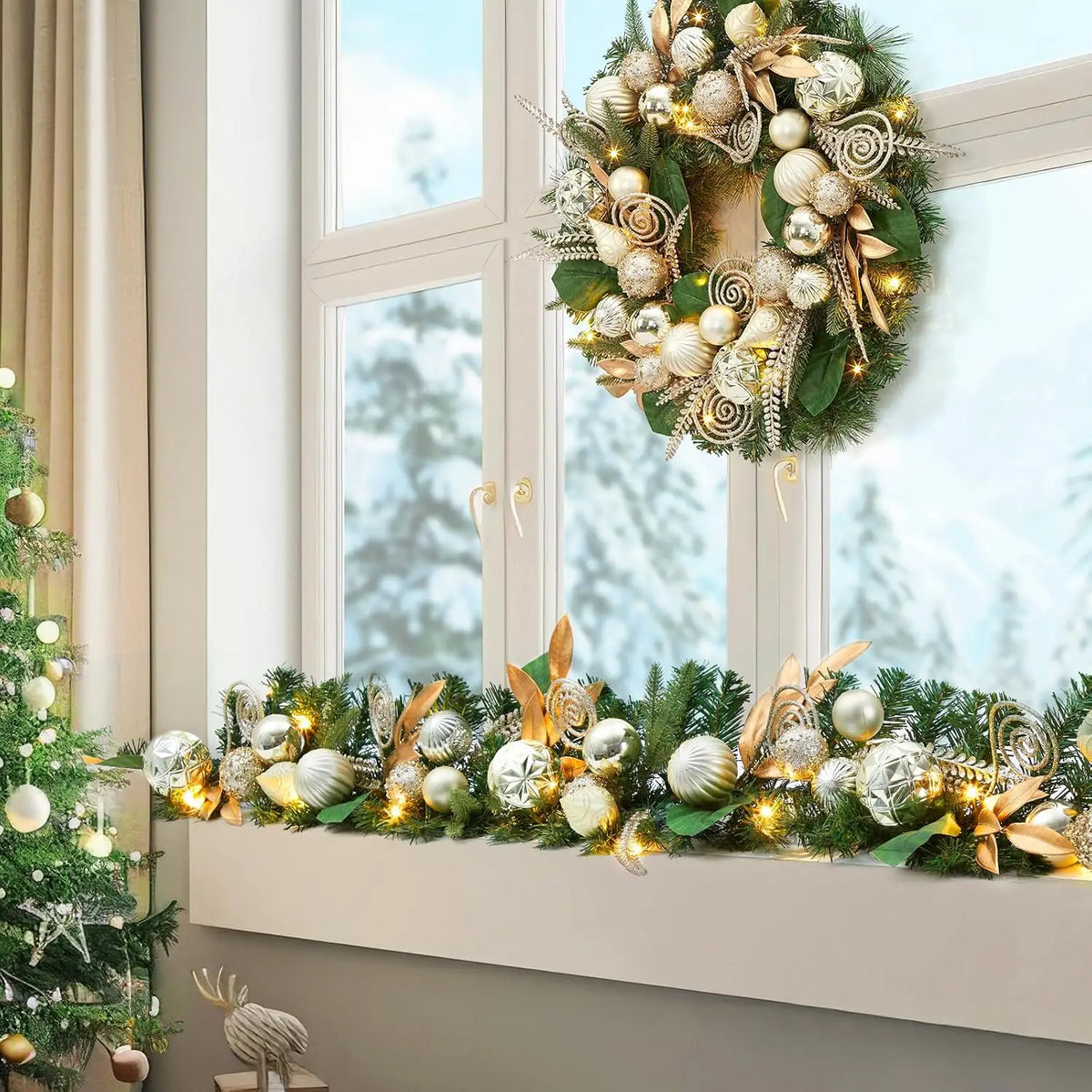 Garvee Artificial Christmas Wreath Pre Lit With Led Lights Ornaments