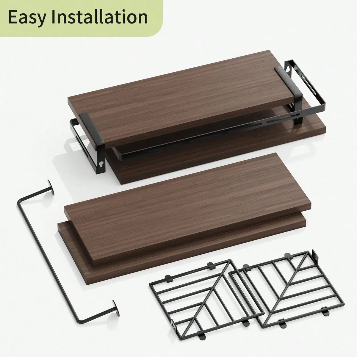 Wooden Wall Mounted Bathroom Floating Shelves With Towel Bar Bracket