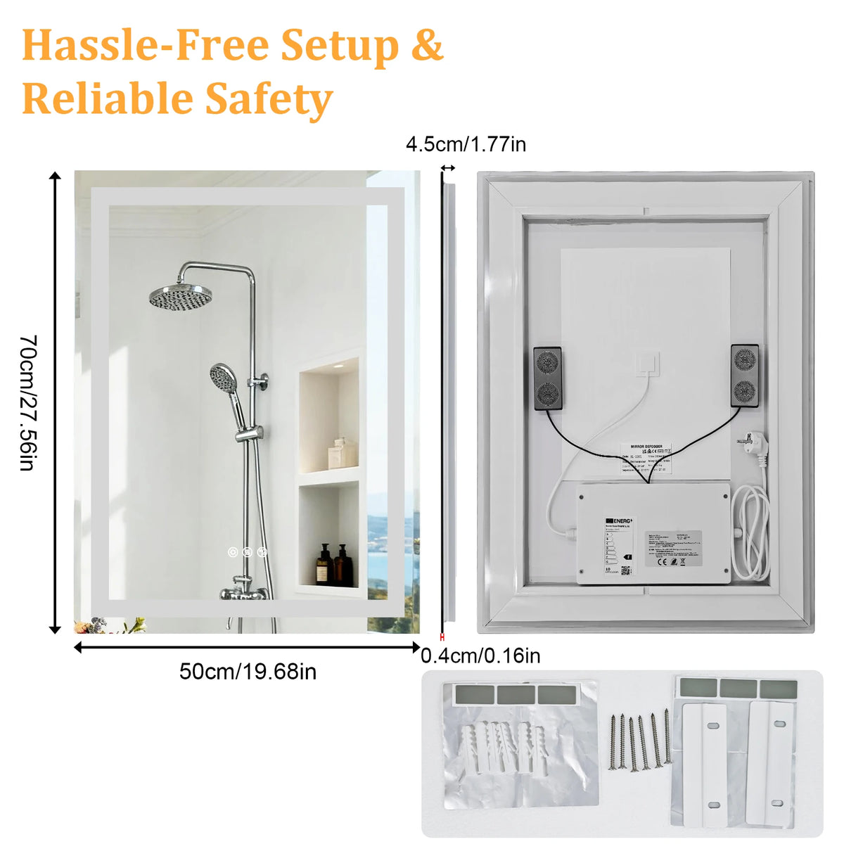 Borwart Anti Fog Led Mirror Tempered Glass Bathroom Dual Speaker